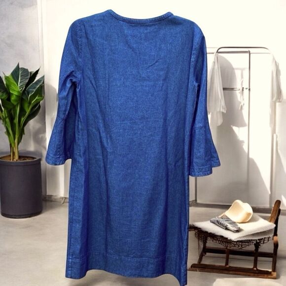 Draper James Chambray Blue Wash Denim Ruffle Shift Dress Sz 4 - EUC! - Picture 3 of 8